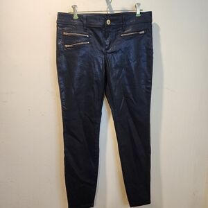 THE LIMITED Coated Black Metallic Skinny Zip Pocket Pants Sz